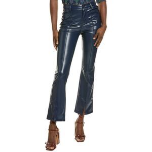 Johnny Was Womens Flare Vegan Leather Pant, Blue